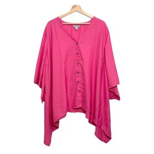 Catherine’s Pink Top Tunic Button Up Asymmetrical Hemline Size 3XW Petite Flowy
